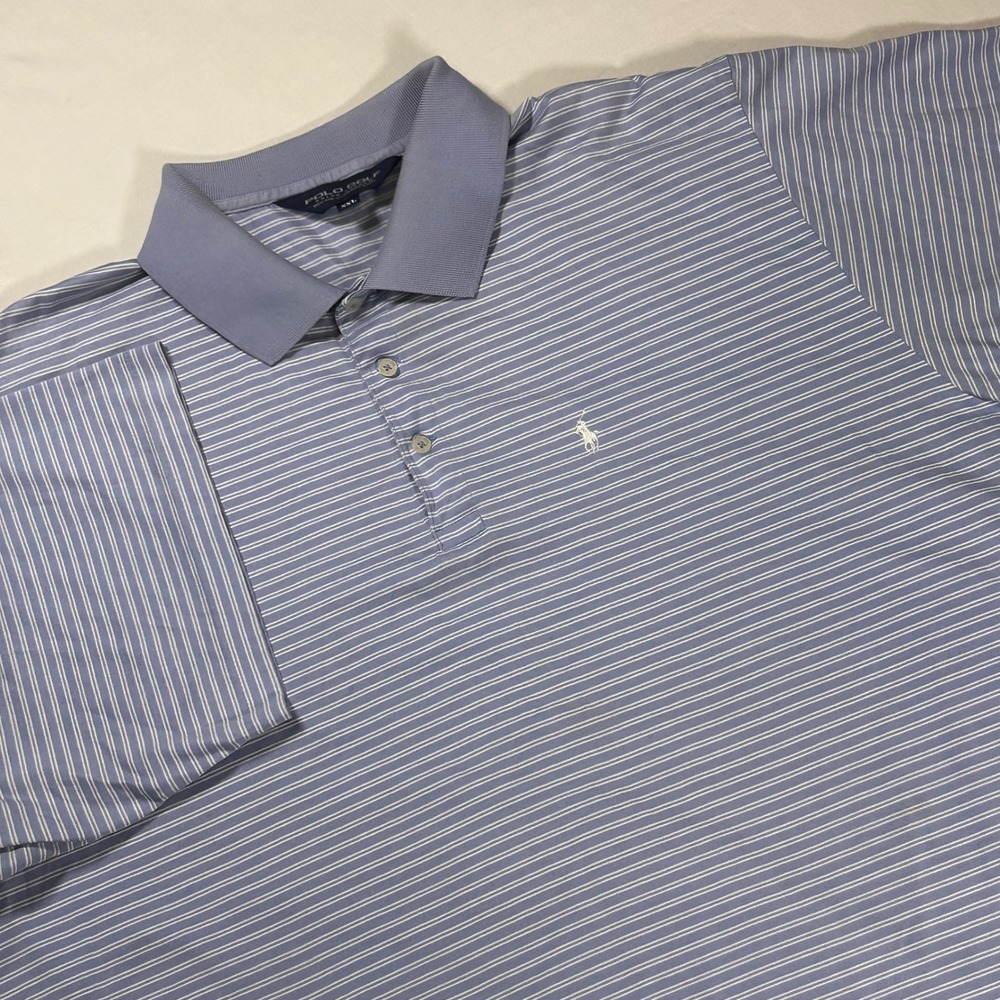 Polo Golf‎ Ralph Lauren Mens XXL Pima Cotton Striped Polo Shirt Blue White Logo